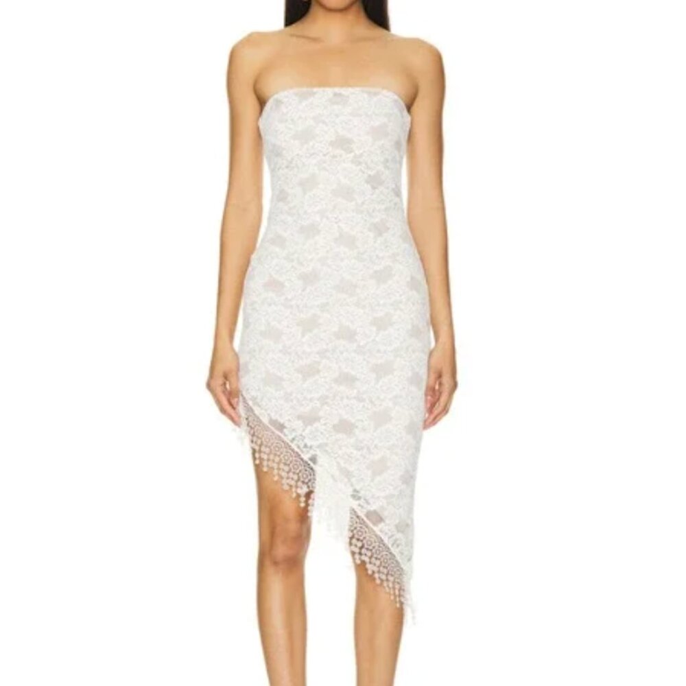 Revolve Loba 'Arlet' White Asymmetric Lace Overlay Midi Dress Size XS